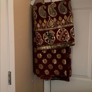 Silk Maroon Saree with paisley & floral pallas sequins.